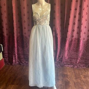 Vintage Y2K Blue Floral Fairycore Gown Jump Apparel Dress Size 1/2